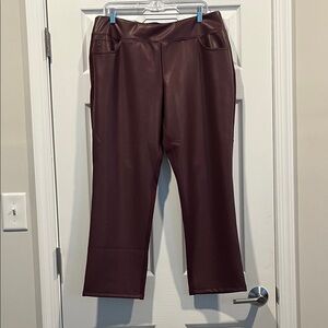Belle by Kim Gravel Faux Leather and Ponte Burgundy Size 16P Straight Leg Pants